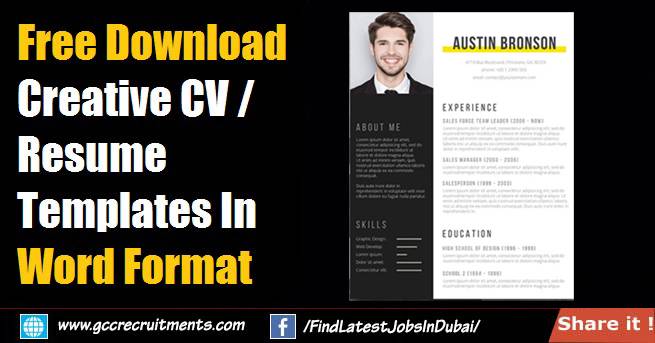 Free Download Resume Cv Template In Ms Word Format Gccrecruitments